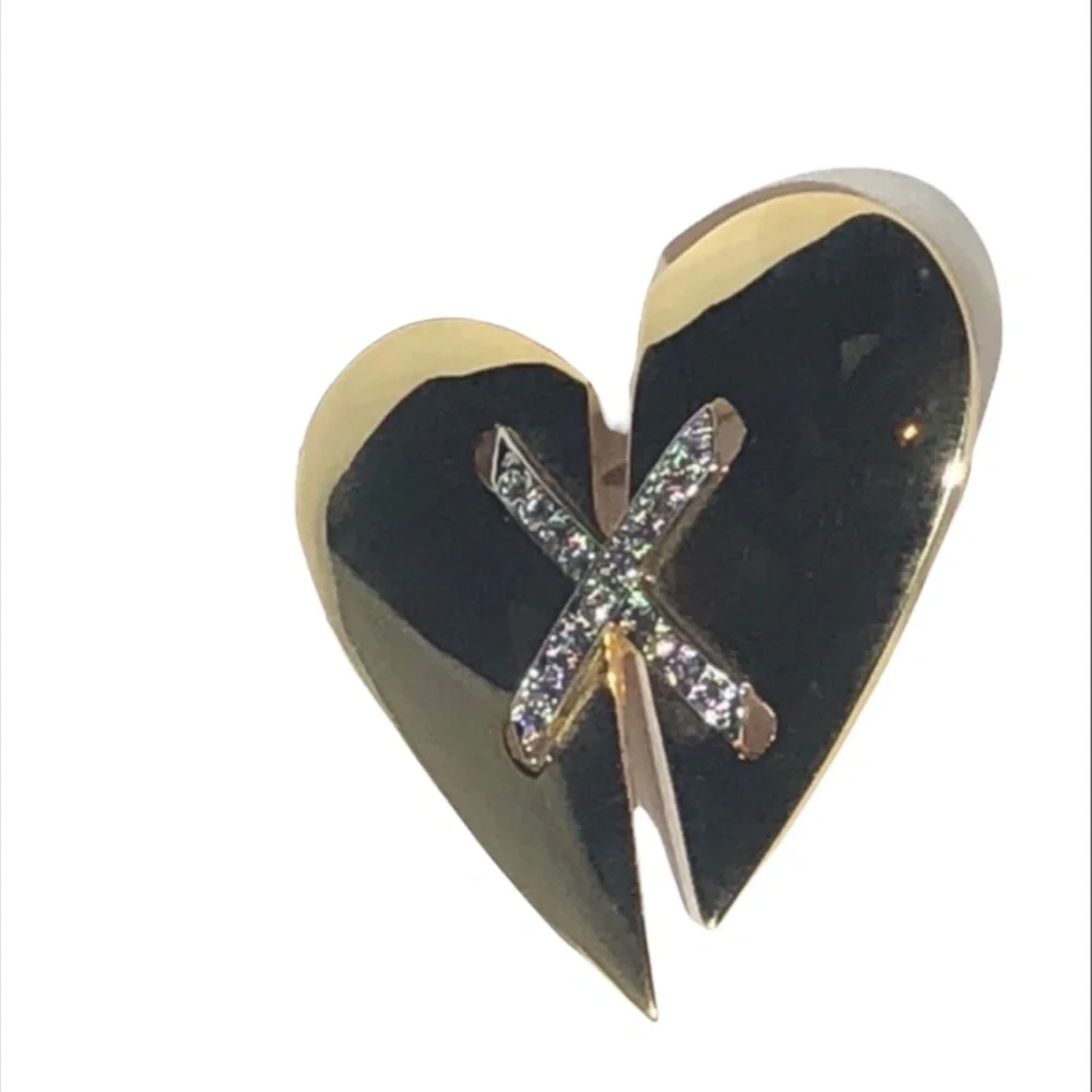 KEYES MENDED BROKEN HEART SHINY GOLD TONE BROOCH